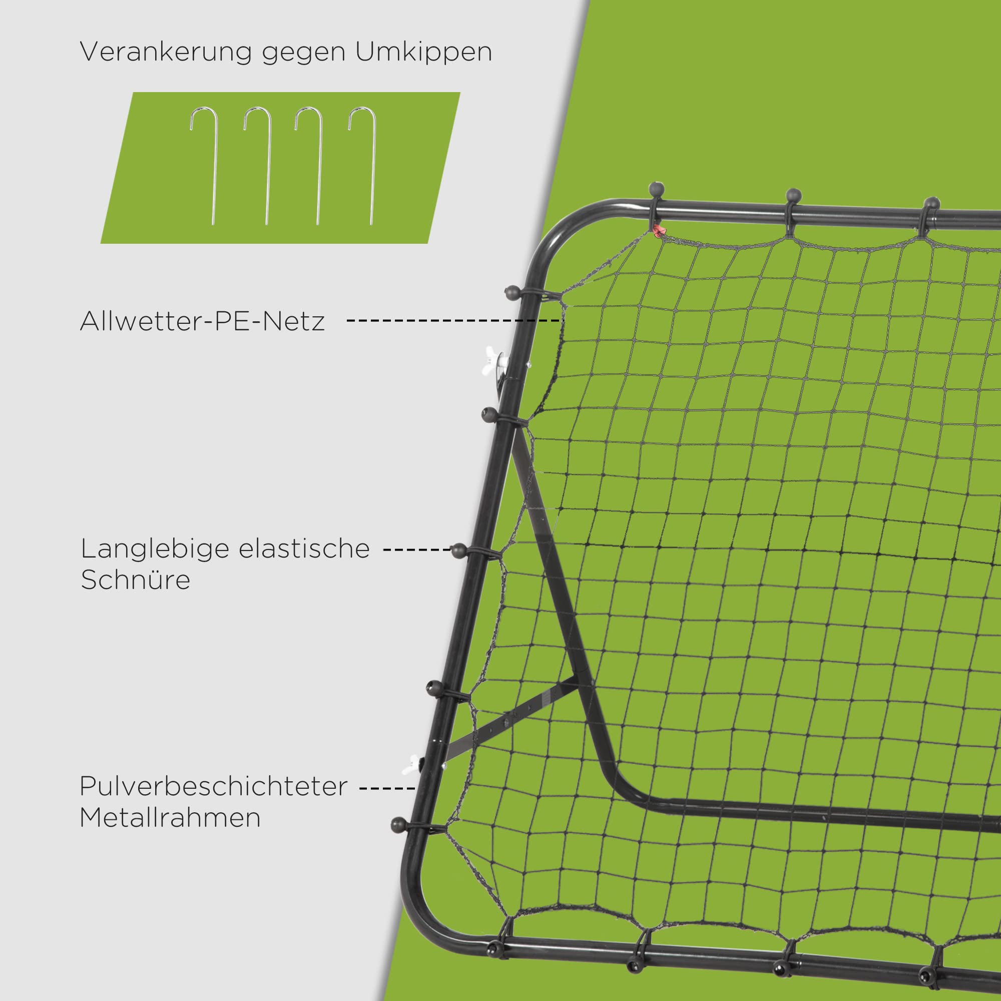 HOMCOM Rebounder für Fußball, 84 x 84 cm Fussball Rebounder mit stufenlos verstellbarem Winkel, Kickback Rückprallwand Fußballtor für Jugendliche Schuss-, Pass- und Ballannahmetraining Schwarz 5