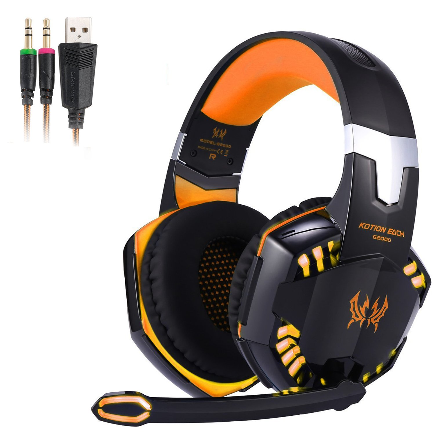 Casque Gaming Micro G2000, Casque de Jeux Filaire PC avec Microphone, Contrôleur de Volume, LED, Casque Gamer pour PC