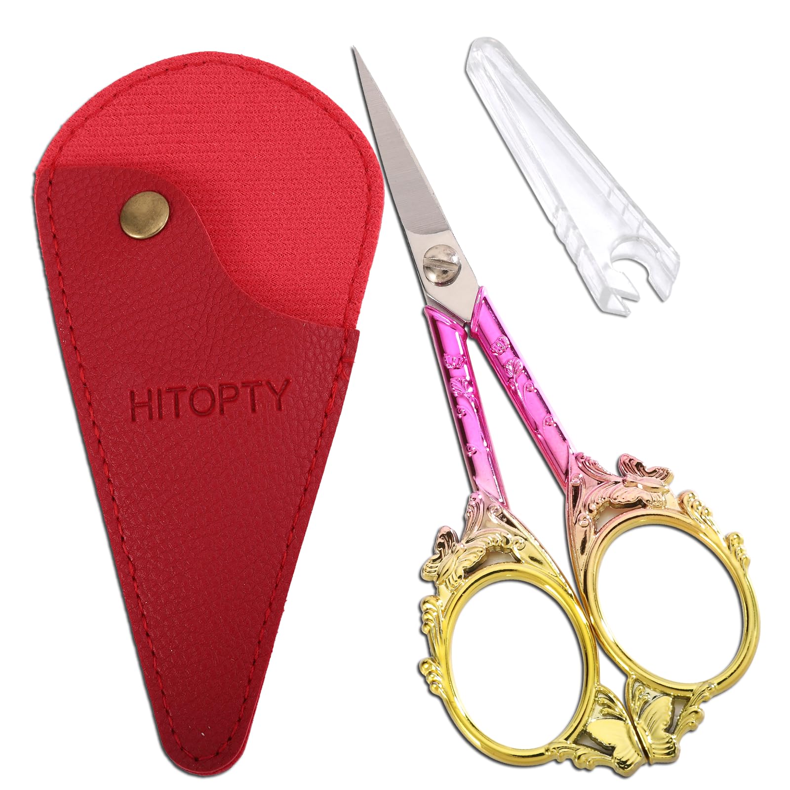 HITOPTY Sewing Scissors Sharp Threading Scissors with Cover for Embroidery Needlework Craft Artwork Cross Stitch DIY Tools, 4.7in Pink Butterfly Shears