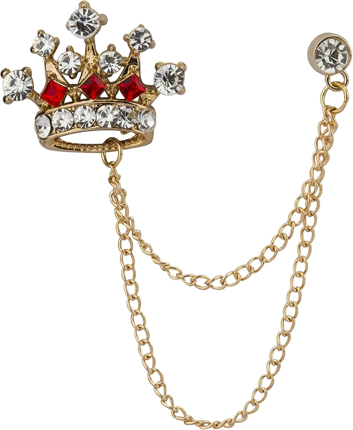 Brooch Lapel Pin for Men Crystal Retro Crown Badge with Hanging Chain Lapel Pin Badge Coat Suit Wedding Gift Party Shirt Collar Accessories