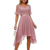 BeryLove Cocktail Formal Party Dress Bridesmaid Wedding Guest A Line Lace Elegant Flowy Prom Dresses