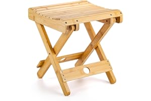 Lawei Bamboo Folding Step Stool - 12 Inch Bamboo Shower Bench Stool Spa Bath Seat Chairs for Shower, Leg Shaving and Foot Res