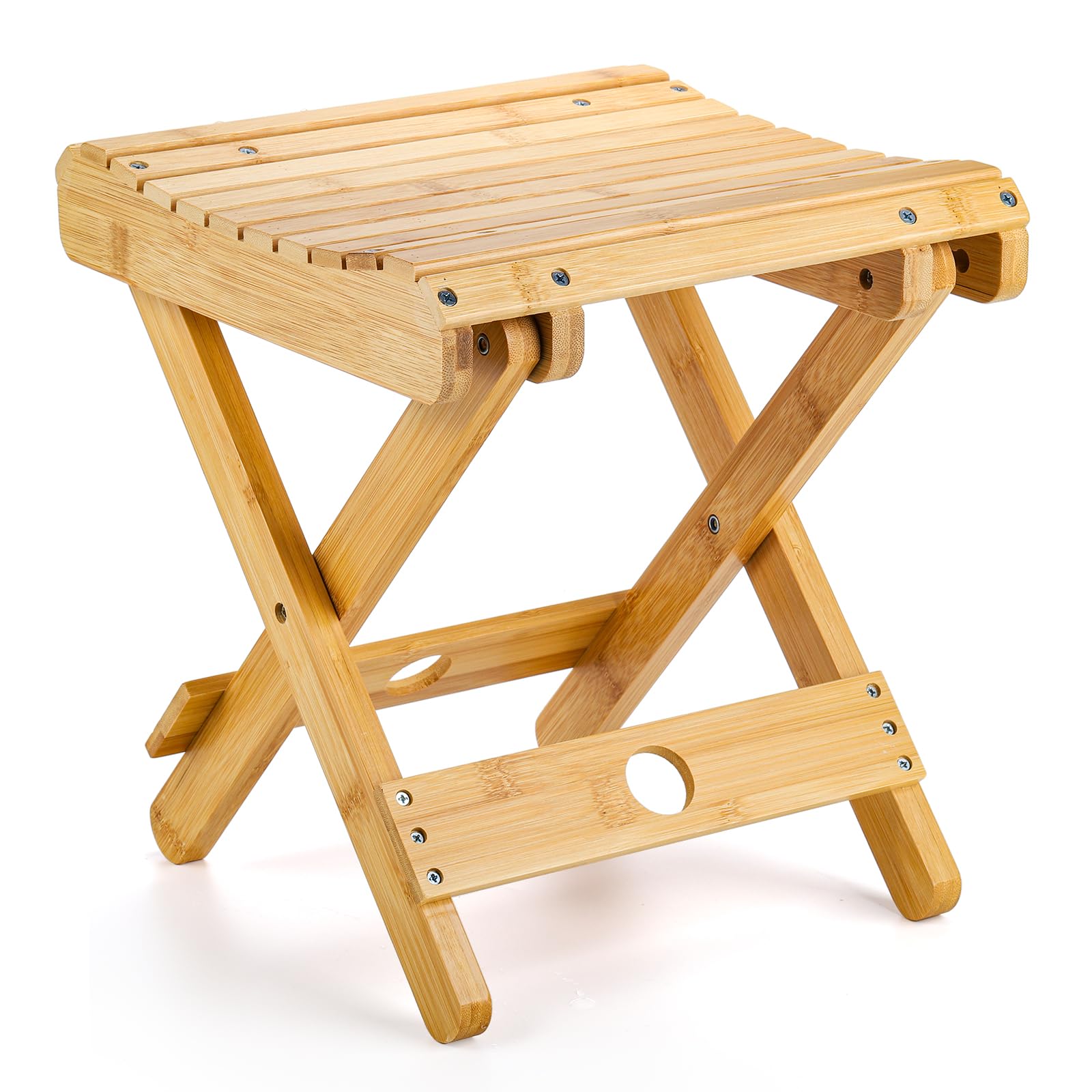 Photo 1 of Lawei Bamboo Folding Step Stool - 12 Inch Bamboo Shower Bench Stool Spa Bath Seat Chairs for Shower, Leg Shaving and Foot Rest