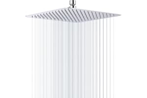 GGStudy 16 Inch Square Stainless Steel Large Shower Head Rainfall Shower Head Chrome