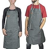 Chef Pomodoro Chef Apron for Men and Women - Kitchen Apron with Pockets & Adjustable Neck Straps - Cooking Apron 100% Cotton