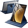 JETech Rotating Case for Samsung Galaxy Tab S10 FE / S9 FE 10.9-Inch / S9 11-Inch with S Pen Holder, 360 Degree Rotation Protective Stand Cover Clear Back, Auto Wake/Sleep (Navy)