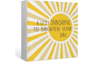 EIONEY Summer Desk Decor,A Little Sunshine to Brighten Your Day Boho Sun Wood Box Sign Desk Decor,Inspirational Wooden Block Sign Decorations for Home Bedroom Girls Room Wall Tabletop Shelf Decor