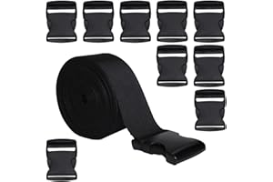 RETON 2 Inch Wide 10 Yards Black Nylon Webbing Strap + 10 PCS Adjustable Buckles Plastic Side Release Buckles