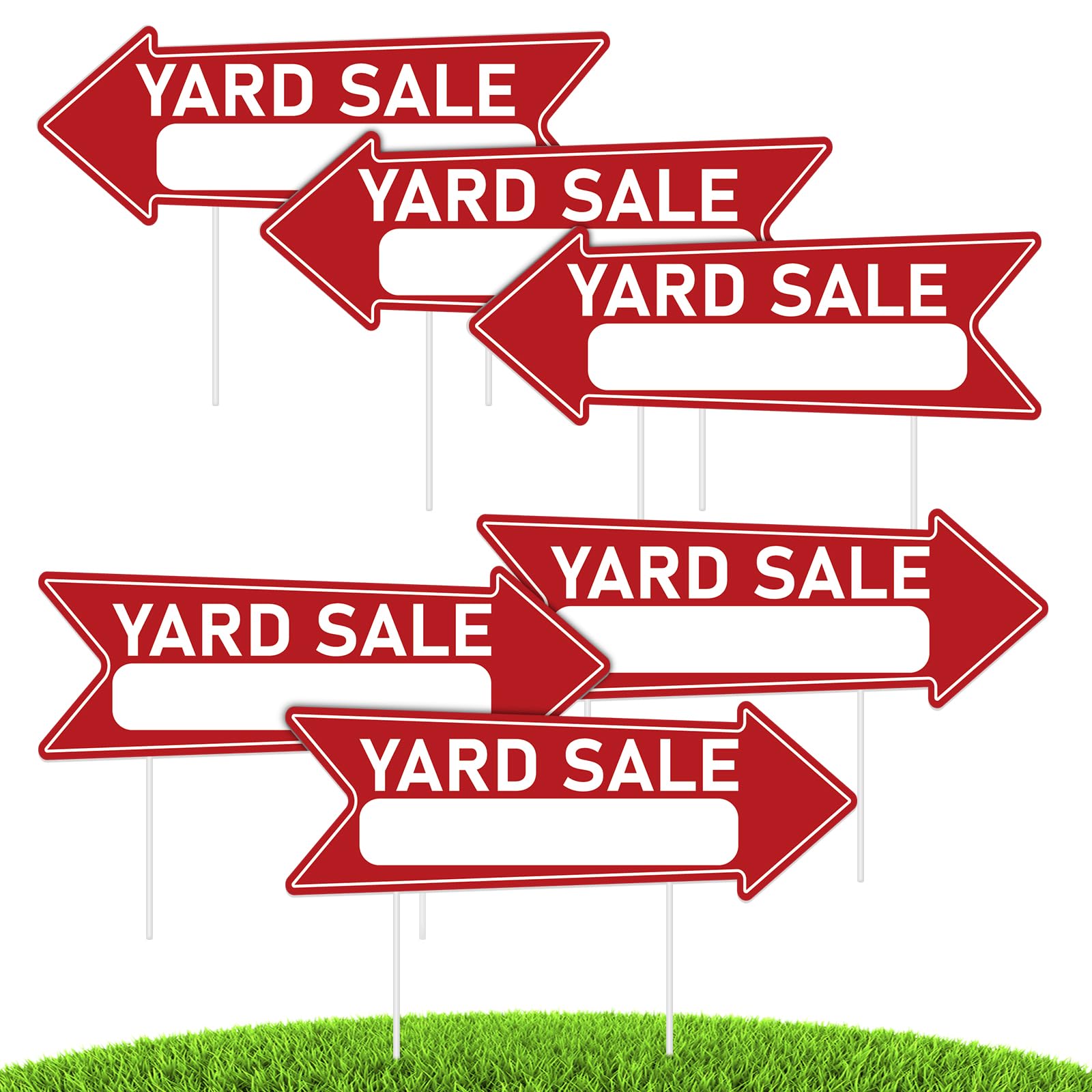 Photo 1 of  Yard Sale Signs with Stakes, Double Sided Arrow Lawn Signs for Outdoor (17x6 Inch) - Waterproof Corrugated Plastic, Easy to Install & Reuse Red
