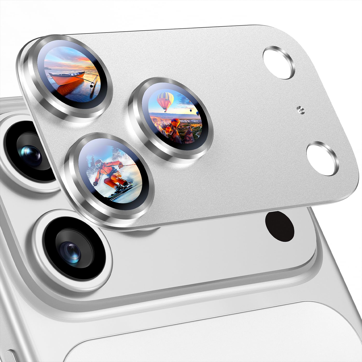 Photo 1 of Uyiton Compatible with iPhone 17 Pro Max Camera Lens Protector - [Not Easy to Break][Strong Adsorption][Case-Friendly] Metal Tempered Glass Rear Camera Screen Cover - Silver