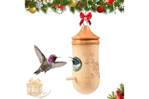 JULKTLLI Hummingbird House, Solid Wood Hummingbird Houses for Outside-Exquisitely Handcrafted Birdhouse with Bow and Jute String Hanging Kit, Durable Garden Decor, Perfect Gardening Gift (Style-A, 1 Pack)