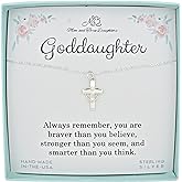 MOM & THREE DAUGHTERS Goddaughter Necklace | Sterling Silver Cross and Bronze Heart | 18" Chain | Gift for Goddaughter | Christian Jewelry