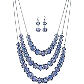 Aenu Multi Layered Sparkly Crystal Necklaces and Earrings for Women Shiny Beaded Statement Necklace Set Fashion Costume Jewelry Gifts