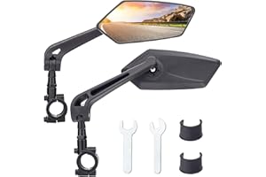 BOBILIFE Bike Handlebar Rearview Mirror 2 Pack - Rotatable and Adjustable Wide Angle HD Safe Glass Rear View Shockproof Side Flat Mirror Universal For Bike Bicycle E-bike (BM047)