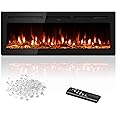 50 inch Electric Fireplace in-Wall Recessed and Wall Mounted with Remote Control, 1500/750W Fireplace Heater (60-99°F Thermostat) with 12 Adjustable Color, Timer, Log and Crystal