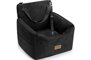 JOEJOY Dog Car Seats for Small Medium Dogs Under 30lbs, Dog Booster Seat with Detachable Washable Cover and Cushion, Memory Foam Pet Car Seat with Safety Belt and Storage Pockets (Black)
