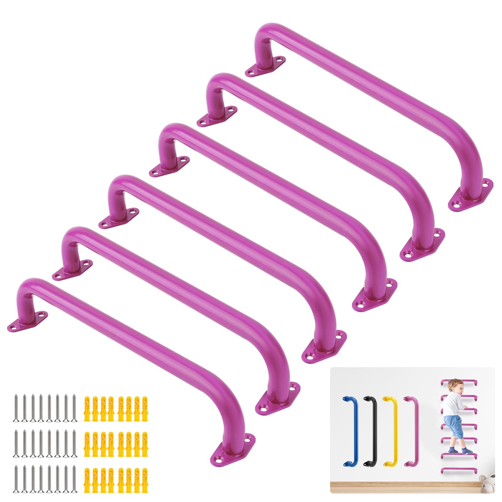Photo 1 of BiJun17 inch Metal Playground Handles,Monkey Bars Indoor Heavy Duty Ceiling Grab Bars for Indoor Outdoor Playgrounds Climbing Frames,Treehouses,and Wall ladders (Pink Set of 6)