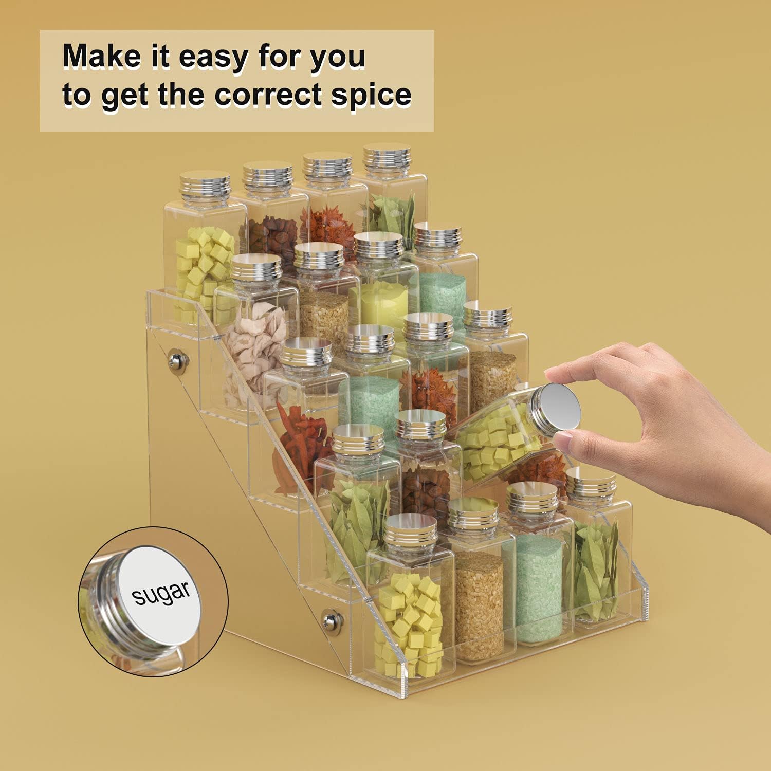 NIUBEE Acrylic Spice Rack, Clear 5 Tiers Seasoning Shelf Kitchen Spice Organizer for Countertop Pantry Cabinet: Home Improvement