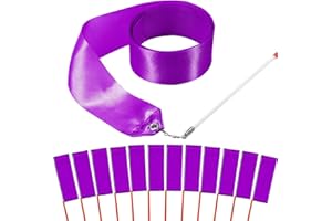 HiUnicorn 12PCS Purple Dance Ribbons, Purple Party Favors, Ribbon Dancer Wand for Kids Girls Gymnastics Ballerina Birthday Party Decoration