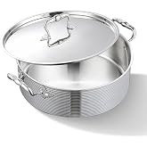 DELARLO 8QT Tri-Ply Stainless Braiser Pan With Steel Lid, 13 Inch Induction | Saute pan Cooking Pot Deep Fry Pan, heats fast and evenly,All-Cooktop Ready, with no-coating surface.Dishwasher and Oven Safe