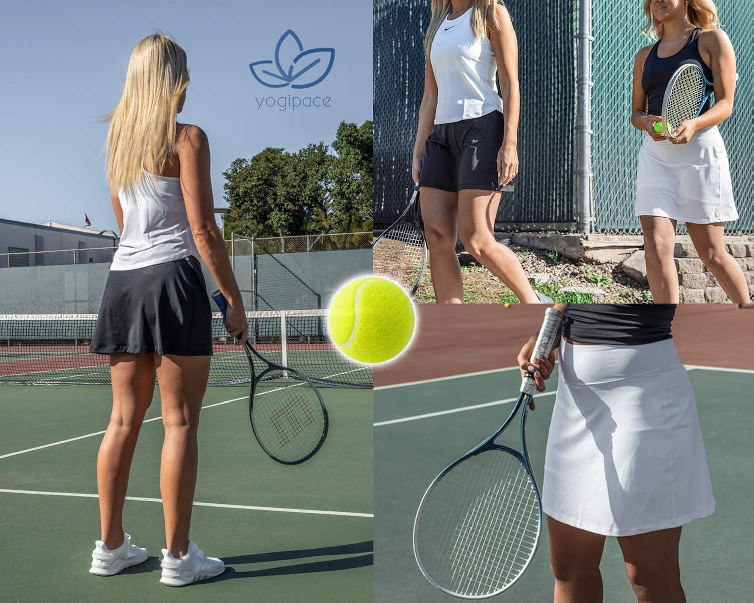 Yogipace Women's UV Protection 17" Long Tennis Running Golf Skort Active Skirt: Clothing