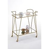 RAAMZO Gold Finish Mid-Century Metal Bar Cart 2-Tier Wine Bottle Shelves Serving Cart with Mirrored Glass Top and Bottom