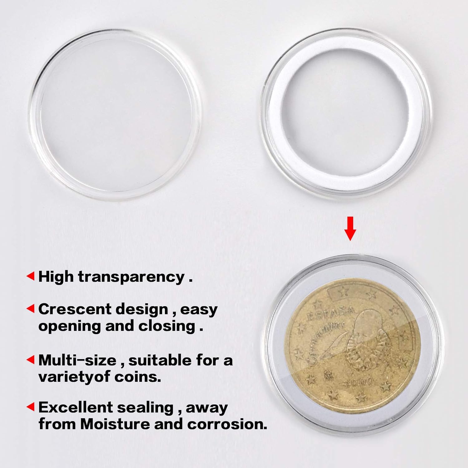 84 Pieces 46 mm Coin Capsules, with Foam Gasket and Plastic Storage Organizer Box, Coins Holder Collector Case for Coin Collection Supplies 6 Sizes (20/25/27/30/38/46mm) - Transparent : Office Products