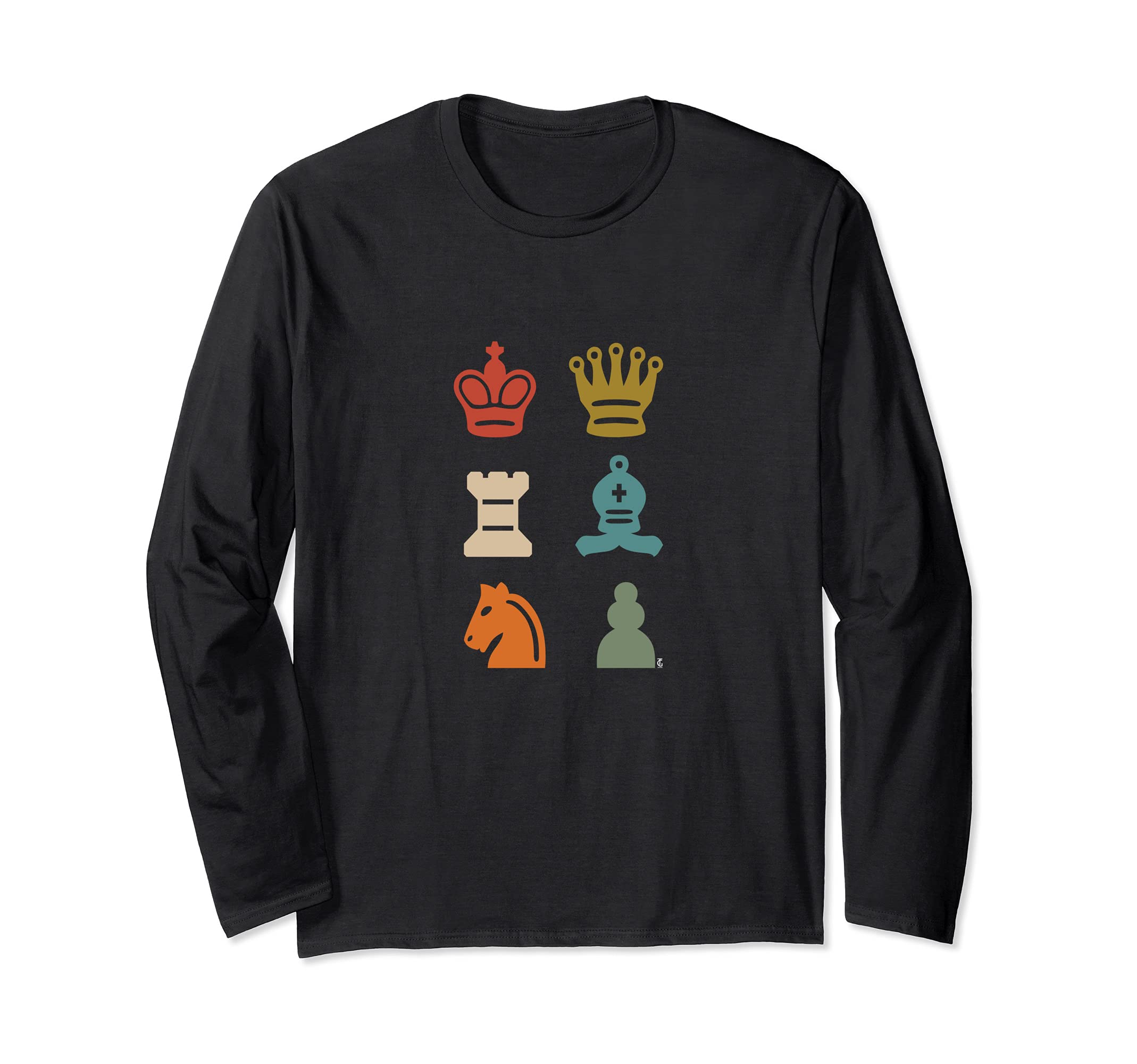 Retro Chess Pieces Checkmate King Queen Knight Rook Long Sleeve T-Shirt