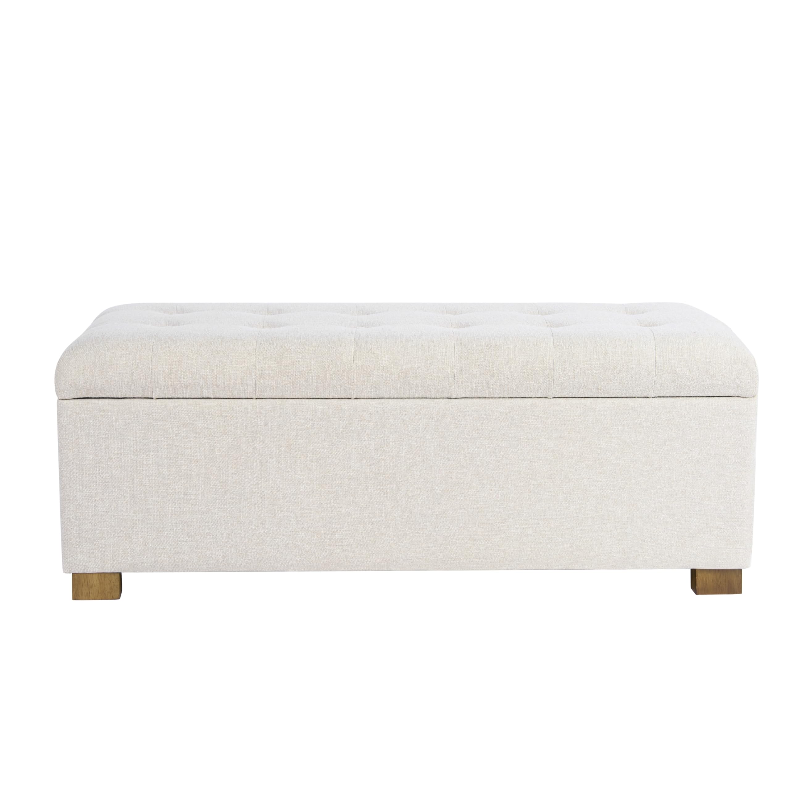 Homepop Home Decor | Upholstered Large Tufted Ottoman Storage Bench | Ottoman with Storage for Living Room & Bedroom | Decorative Home Furniture, Light Gray Image