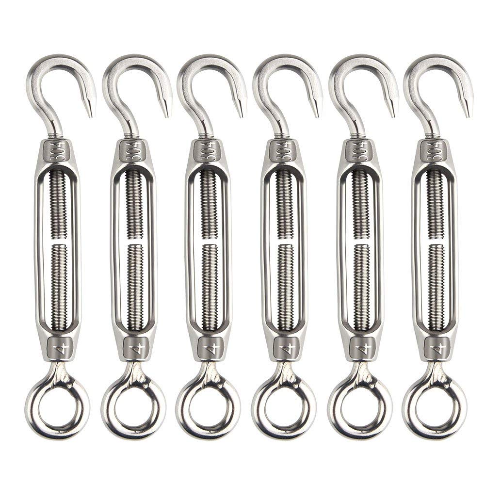 AKORD 6 Pieces Turnbuckle Wire Tensioner M4 Stainless Steel Turnbuckle Tensioner Adjustable Turnbuckle Hook and Eye Set Heavy Duty