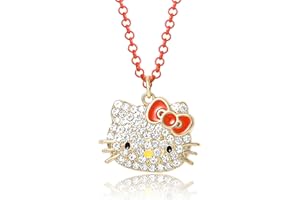 Hello Kitty Sanrio Girls Pave Pendant Necklace 16"+3" - Official License Necklace for Girls Jewelry
