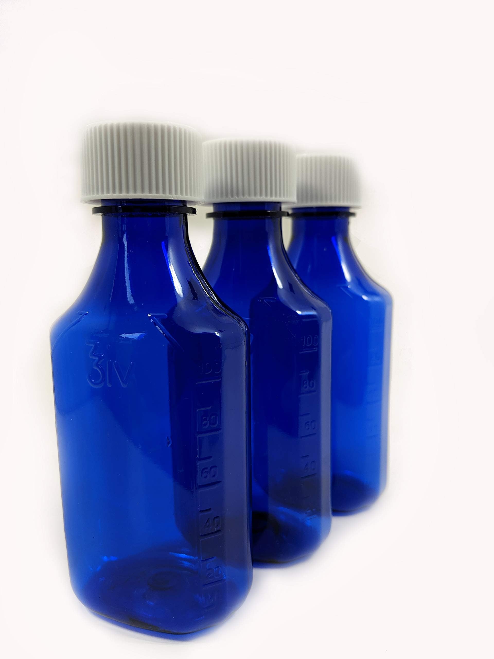 SRXOval Pharmacy Bottle for Liquid Medicine – Blue Medicine Bottle - Child Resistant Cap - Prescription Pharmacy Bottle……… (4 oz/30 Units)