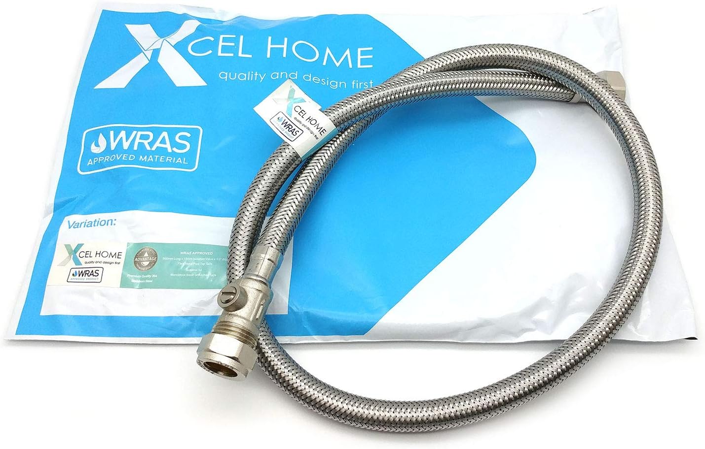 Xcel Home WRAS Approved 900mm 15mm Compression with Isolation Valve x 1/2" BSP Flexible Pipe Connector Stainless Steel Braided 15 Bar Pressure & 85°C Temperature Lead Rust & Corrosion Free