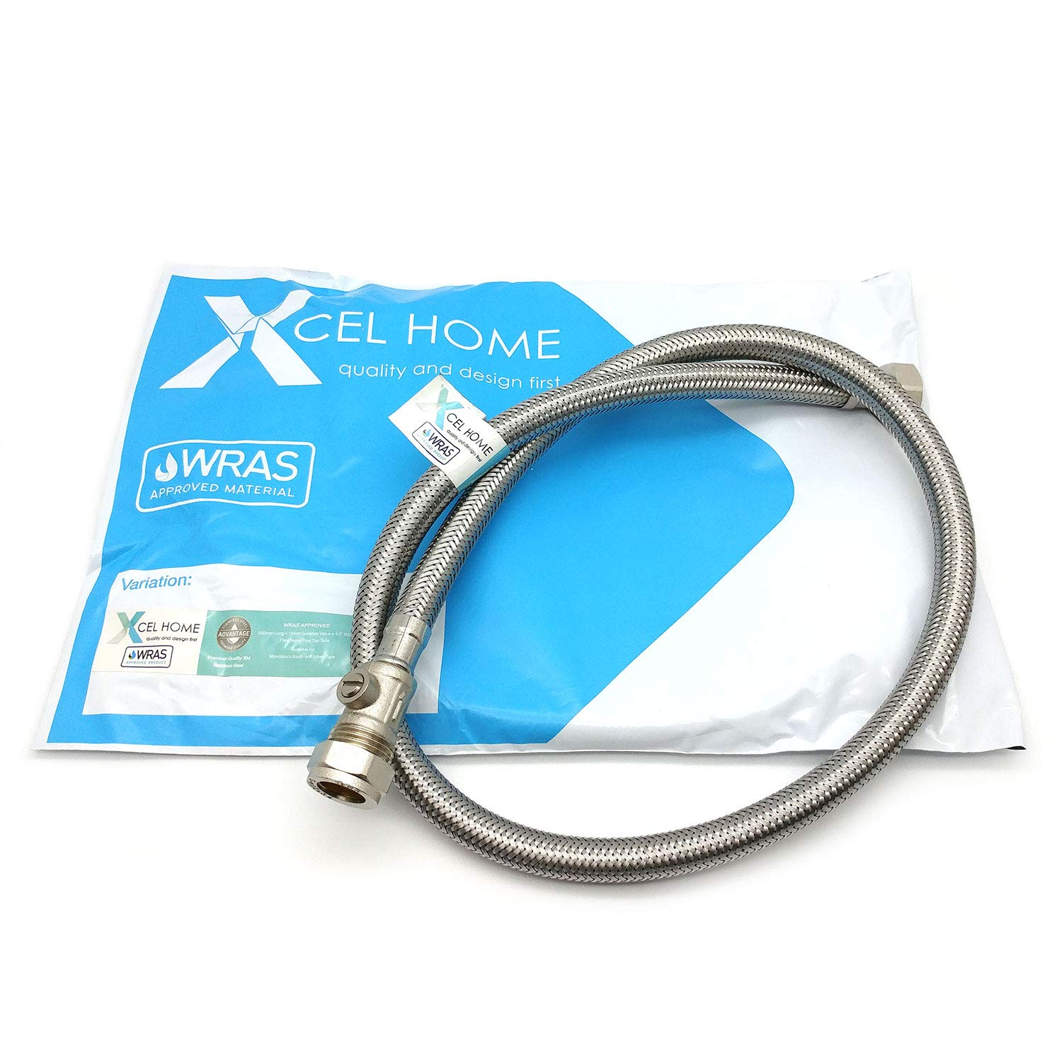 Xcel Home WRAS Approved 900mm 15mm Compression with Isolation Valve x 1/2" BSP Flexible Pipe Connector Stainless Steel Braided 15 Bar Pressure & 85°C Temperature Lead Rust & Corrosion Free