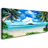 DZL Art S72750 Canvas Wall Art Ocean Waves Coconut Trees on Sands Beach Seascape Scenery Painting Nature Picture for Bedroom Home Office Wall Decor