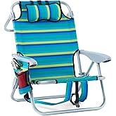 Canpsky Portable Recliners Chair for Adults, Outdoor Camping Chair Lay Flat Folding Backpack Reclining Chair with 5 Positions, Headrest, Cooler Pouch, Cup Holder, Multi Srtiped