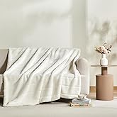 Sophia & William Cream White Faux Rabbit Fur Throw Blanket, Micro Mink Dual-Sided Soft Blankets, Warm Fuzzy Fluffy Blanket for Couch Bed Sofa, Machine Washable, 90" x 90"