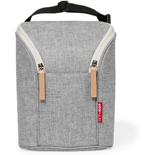 JJ Cole 4 Bottle Cooler Bag – Gray Heather, Insulated With Freezer Pack – On-the-Go Feeding