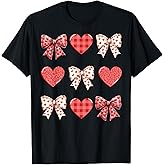 Valentines Day Hearts Leopard Coquette Bow Women Girls Boys T-Shirt