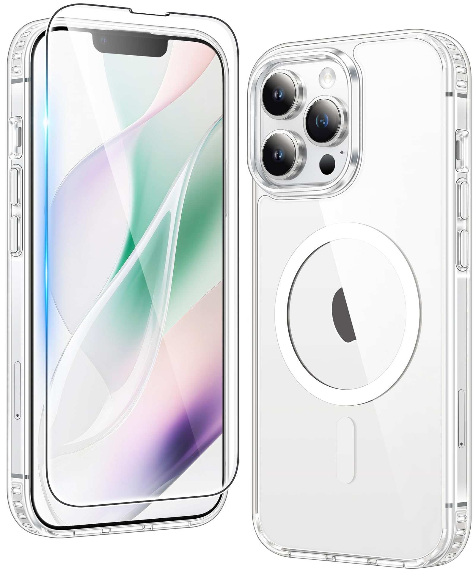 Photo 1 of FNTCASE for iPhone 13 Pro Case: Magnetic Anti-Yellowing Slim Clear Phone Case | Military Grade Protective & Shockproof Drop Protection Thin Transparent Cover (Clear)
