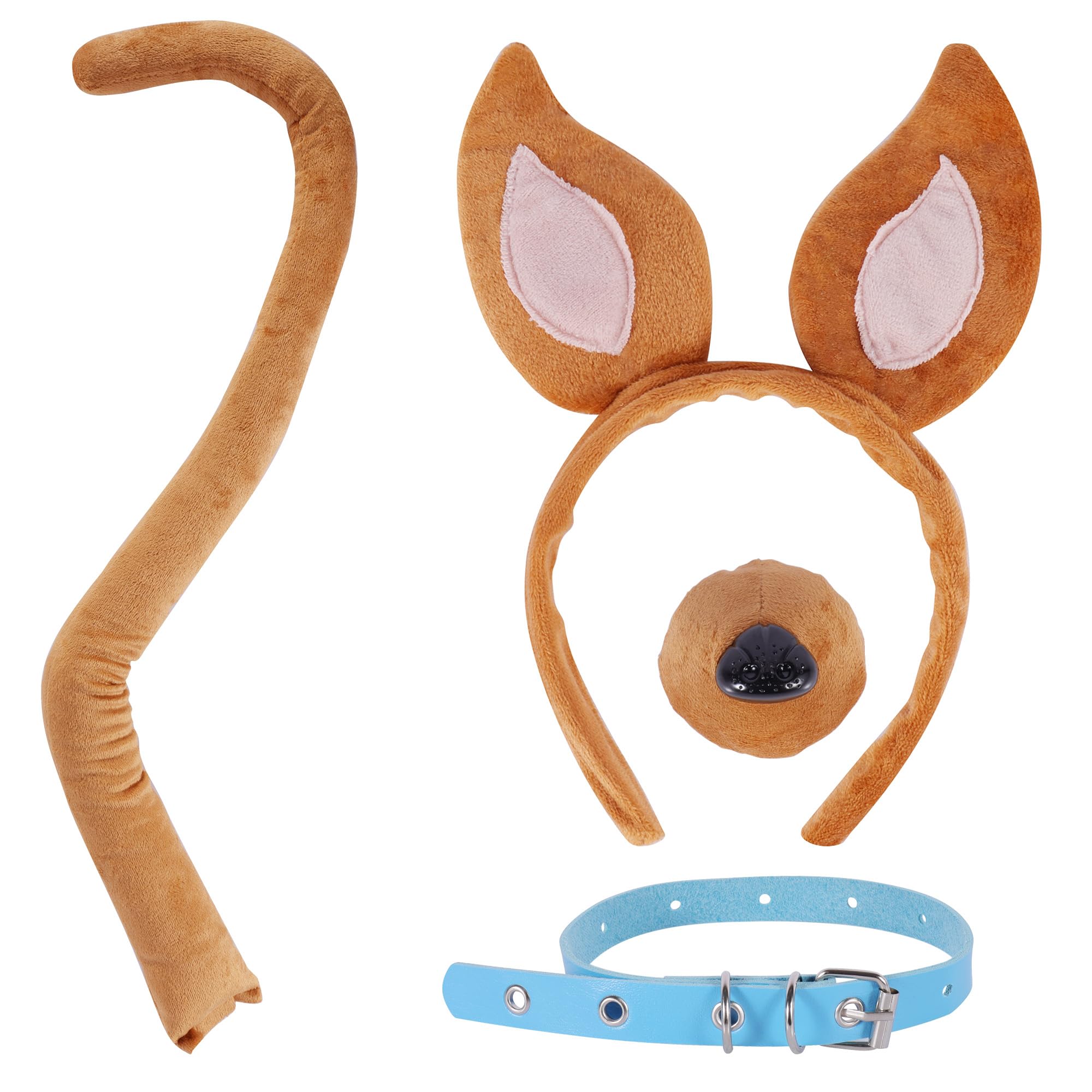 Photo 1 of 4Pcs Brown Ears Headband and Tail Nose Blue Collar Set Ears Costume, Halloween Costume Accessories for Women Adult Halloween Animal Cosplay Party Supplies