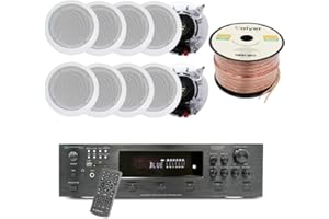 Vaiyer Home Audio System Kit, 6-Channel 6000 Watts Bluetooth Amplifier with 5.25" 10 Qty of 175 W Each in-Wall in-Ceiling Speakers & 16AWG 500 ft. Speaker Wire - Perfect for Home, Office, Restaurants