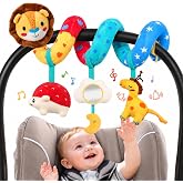 URMYWO Spiral Car Seat Toys for Babies 0-6 Months, Newborn Stroller Toy | 3 Month Baby Toys with lion head and 2 straps; wraps more fully around car seats and strollers to help reduce bunching.