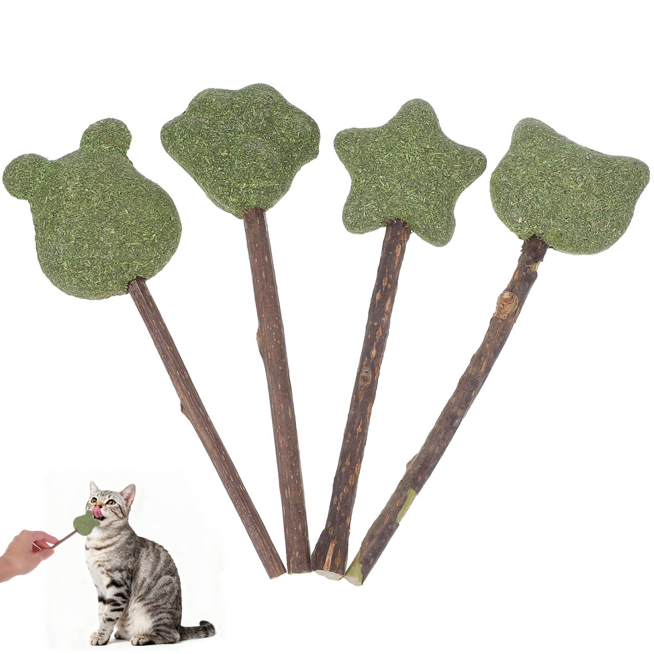 Kisangel Catnip Lollipop Cat Toys for Kittens - 4PCS Digestion Aid Chew Treats - Natural Catnip Flavor for Indoor Play - Great for Healthy Feline Activity