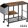 MAHANCRIS Printer Stand with Storage Bag, 3-Tier Mobile Under Desk Printer Cart with Wheels, Wood Rolling Printer Table, Organizer Shelf for Study, Office, Living Room, Rustic Brown PTHR2201