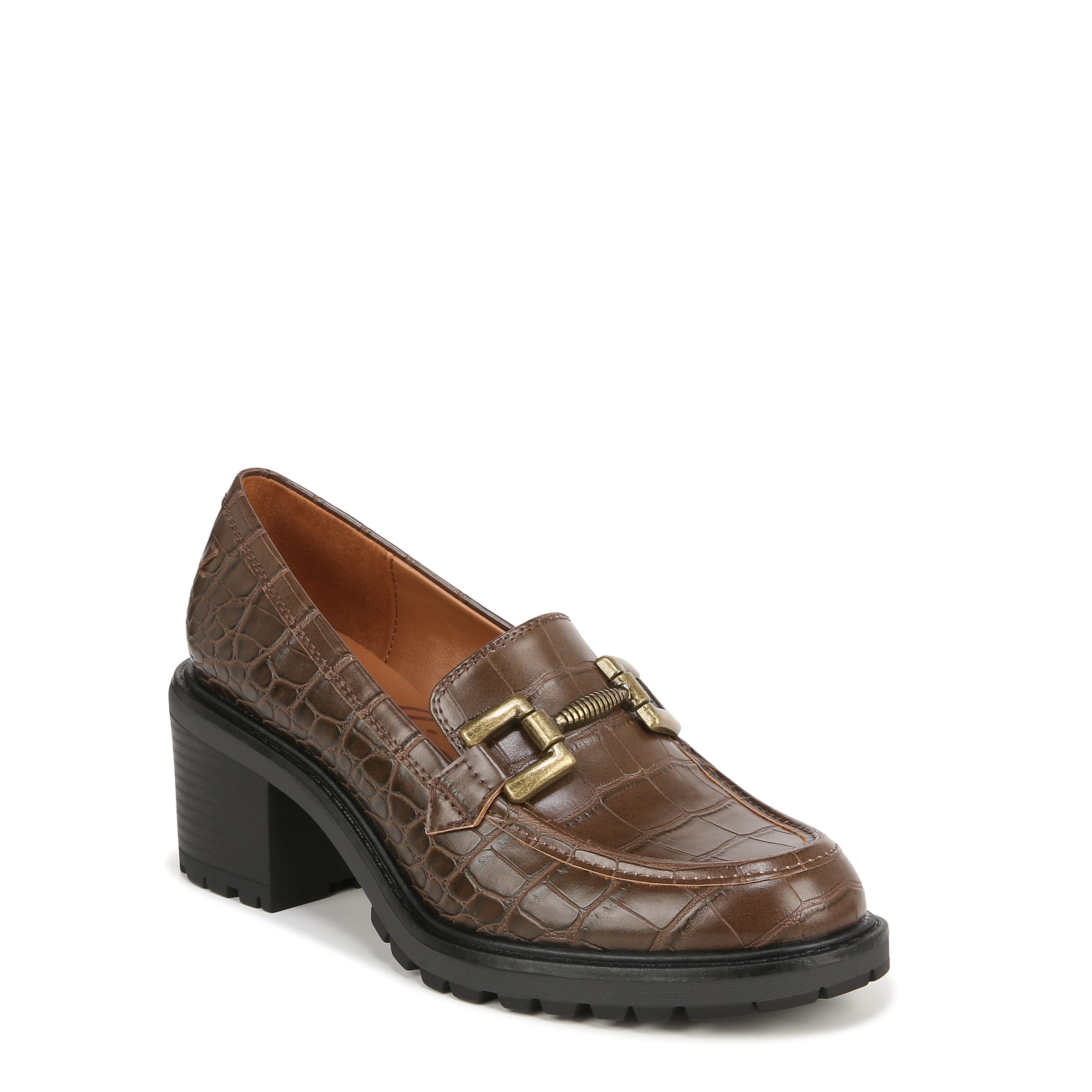 Photo 1 of ZODIAC Women's Gemma Block Heel Fashion Buckle Loafer Caramel Croc 6.5 M