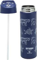 Smash Stainless Steel Water Bottle 750ml Navy with Flip Top Lid and Straw view 4