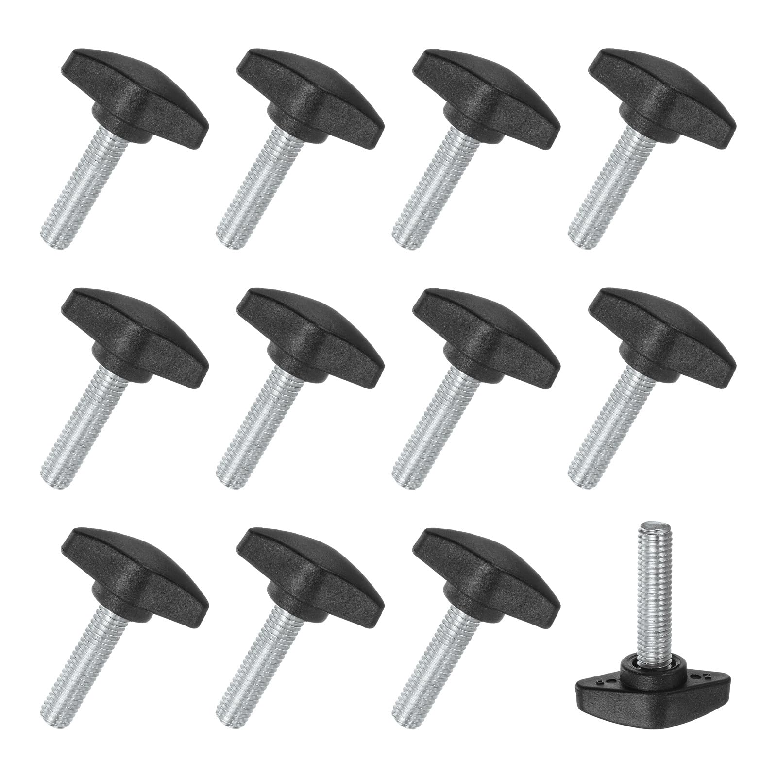 M METERXITY 12-Pack Thumb Screws, M8x30mm Tee Wing Knobs, Plastic T Handles Clamping Knob for Woodworking/Machinery/Equipment, Tightening Thread Thumbscrew [Black]