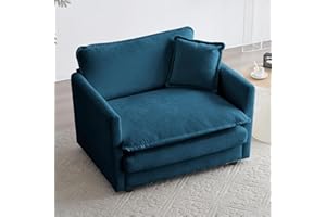 KIVENJAJA Chenille Single Sofa Chair, 41.4”W Oversized Accent Chairs, Modern Upholstered Deep Seat Comfy Armchair with Pillow for Living Room Bedroom Office Apartment, Blue
