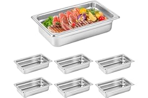 HOCCOT 1/4 Size Hotel Pan 6 Packs, 2.6" Deep 304 Stainless Steel Steam Table Pan for Chafing, Commercial Food Pan for Hotel, Buffet, Restaurant, Party, Catering Food Pan for Food Supply & Storage